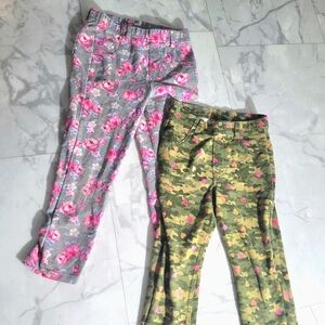 2pc Camouflage heart stretchy multicolor pants & Flower print grey pants .
